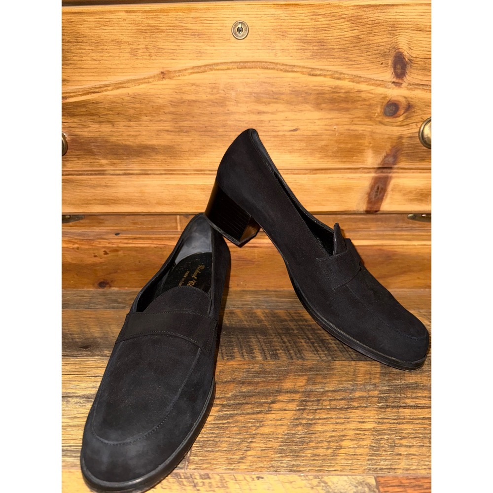 Robert Clergerie Black Suede Block Heel Loafers Sz 8B French Made Shoes